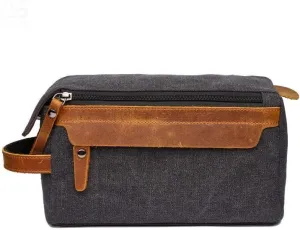 Canvas Dopp Kit Stylish Travel Essential for Men and Women Khaki Mini Pouch with Leather Zipper Perfect Grooming Gift Toiletry Bag for Shaving and Accessories Compact, Durable, and Versatile Organizer
