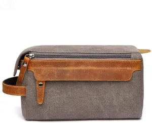 Canvas Dopp Kit Stylish Travel Essential for Men and Women Khaki Mini Pouch with Leather Zipper Perfect Grooming Gift Toiletry Bag for Shaving and Accessories Compact, Durable, and Versatile Organizer