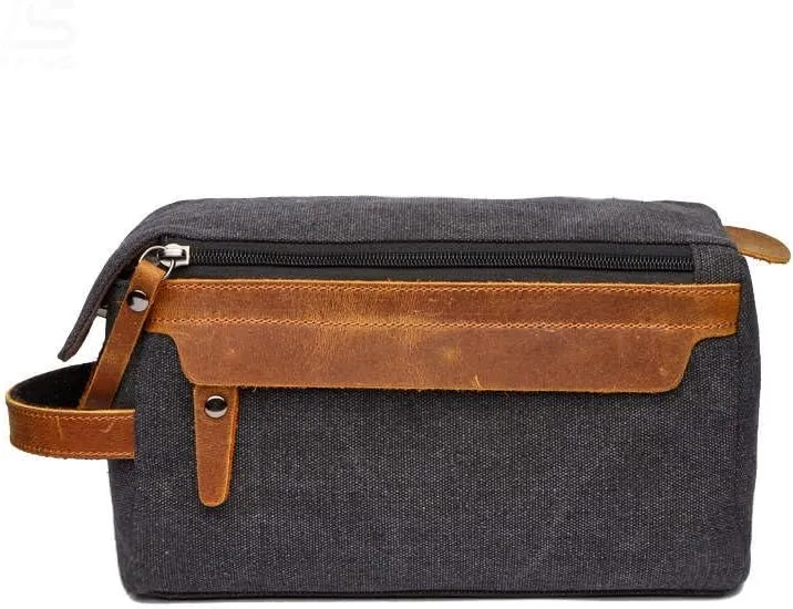 Canvas Dopp Kit Stylish Travel Essential for Men and Women Khaki Mini Pouch with Leather Zipper Perfect Grooming Gift Toiletry Bag for Shaving and Accessories Compact, Durable, and Versatile Organizer