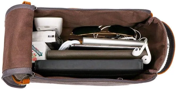 Canvas Dopp Kit Stylish Travel Essential for Men and Women Khaki Mini Pouch with Leather Zipper Perfect Grooming Gift Toiletry Bag for Shaving and Accessories Compact, Durable, and Versatile Organizer
