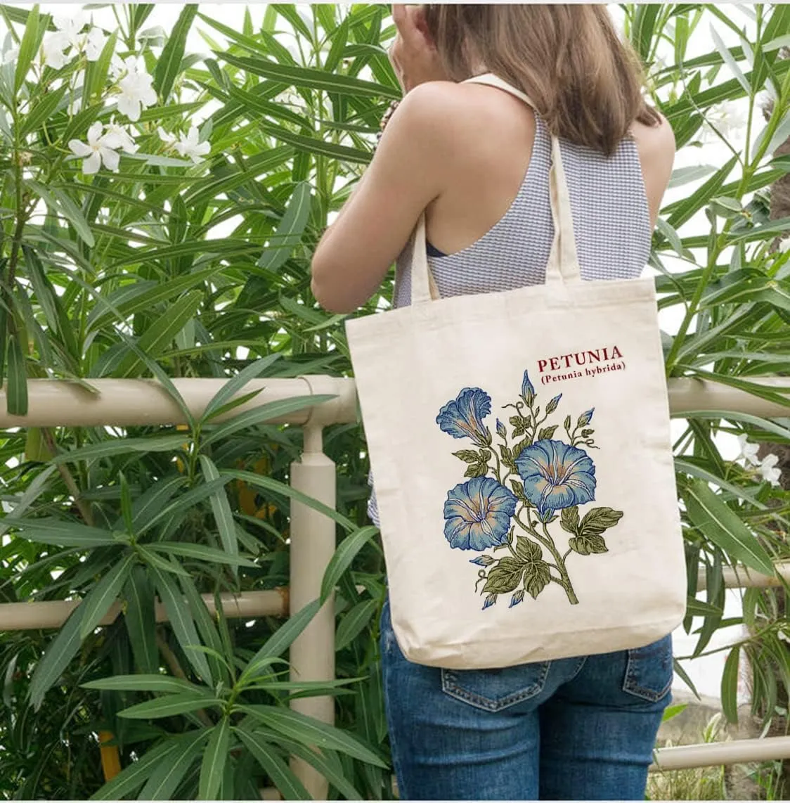 Canvas Floral Botanical Tote Bag for Women Teacher, Reusable Grocery Bags, Cute Cat Tote Bags Aesthetic for Shopping