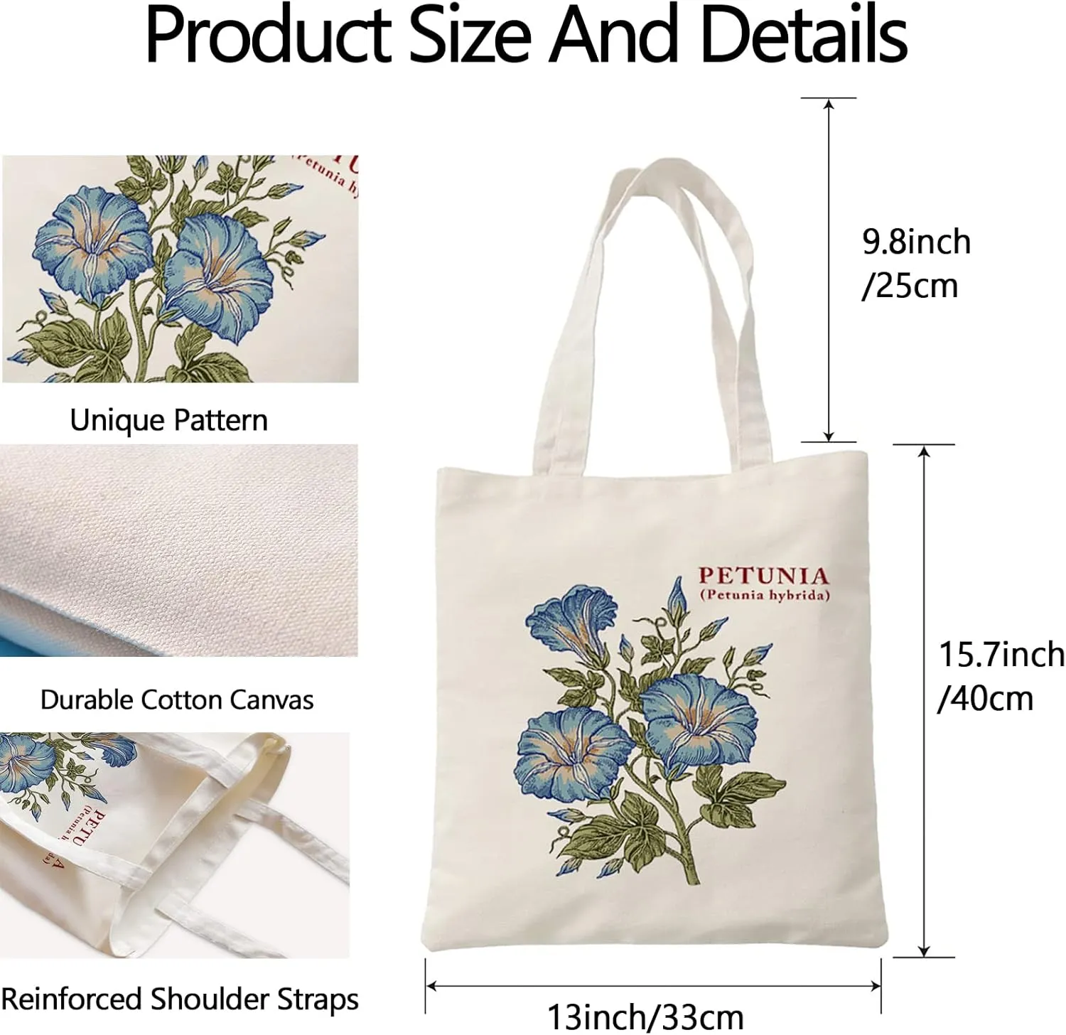 Canvas Floral Botanical Tote Bag for Women Teacher, Reusable Grocery Bags, Cute Cat Tote Bags Aesthetic for Shopping
