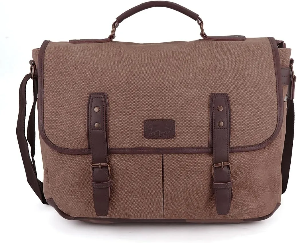 Canvas Messenger Bag, Laptop Briefcase with Shoulder Strap