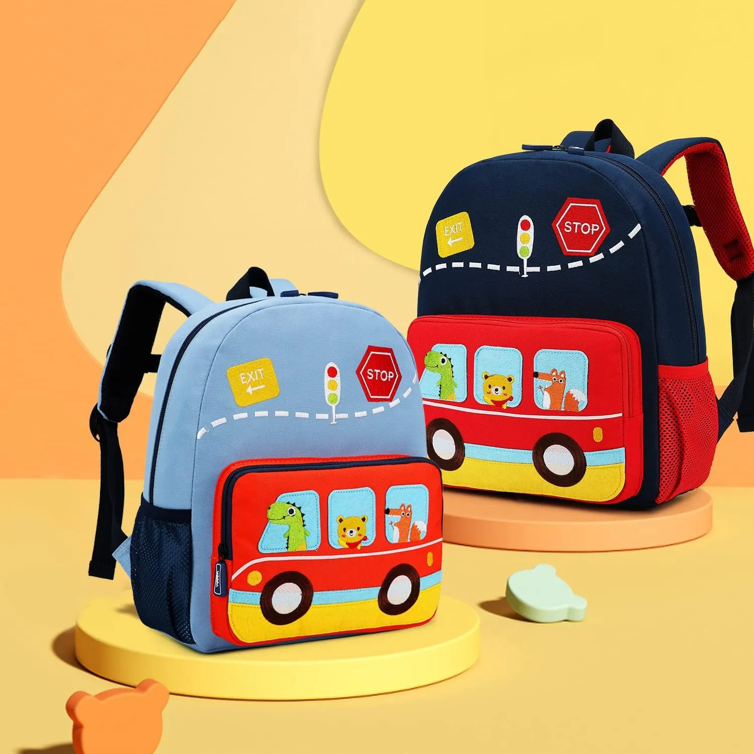 Car Dinosaur Kids Toddler Backpack for Boys and Girls Children Waterproof Preschool Bag(Blue Music Party)