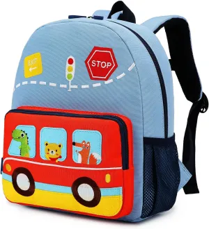 Car Dinosaur Kids Toddler Backpack for Boys and Girls Children Waterproof Preschool Bag(Blue Music Party)