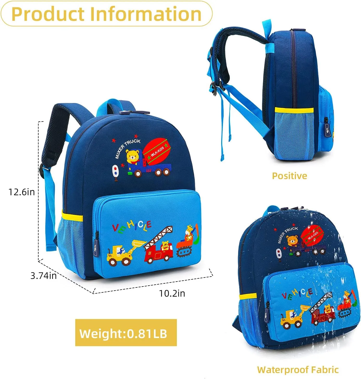 Car Dinosaur Kids Toddler Backpack for Boys and Girls Children Waterproof Preschool Bag(Blue Traffic Paradise)