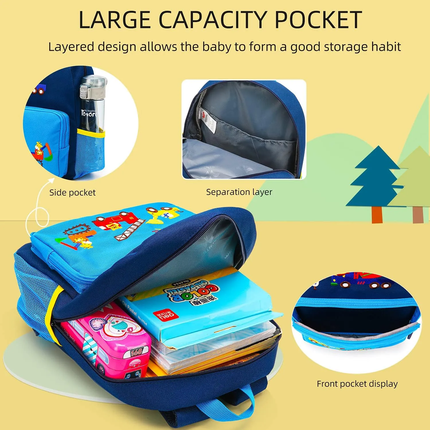 Car Dinosaur Kids Toddler Backpack for Boys and Girls Children Waterproof Preschool Bag(Blue Traffic Paradise)