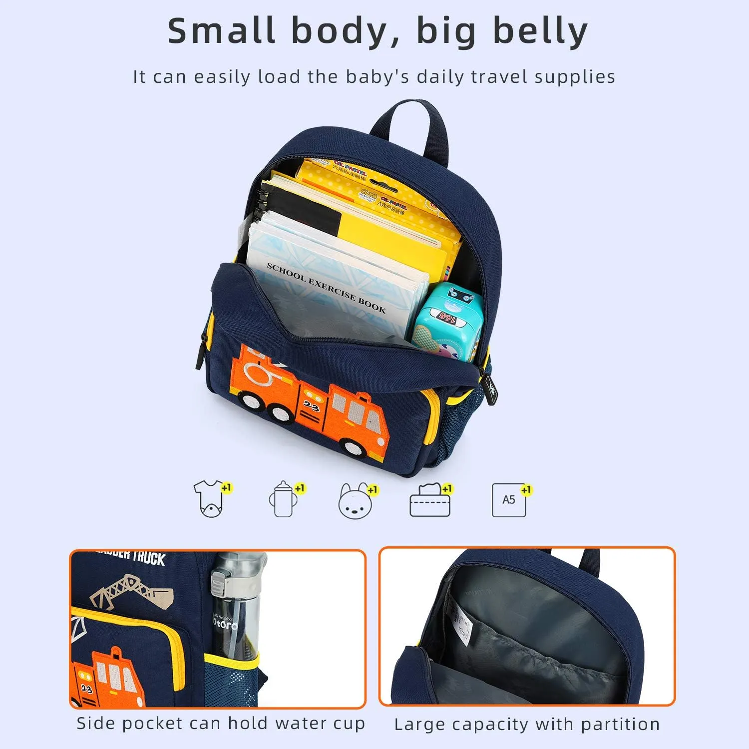 Car Dinosaur Kids Toddler Backpack for Boys and Girls Children Waterproof Preschool Bag(Excavator)