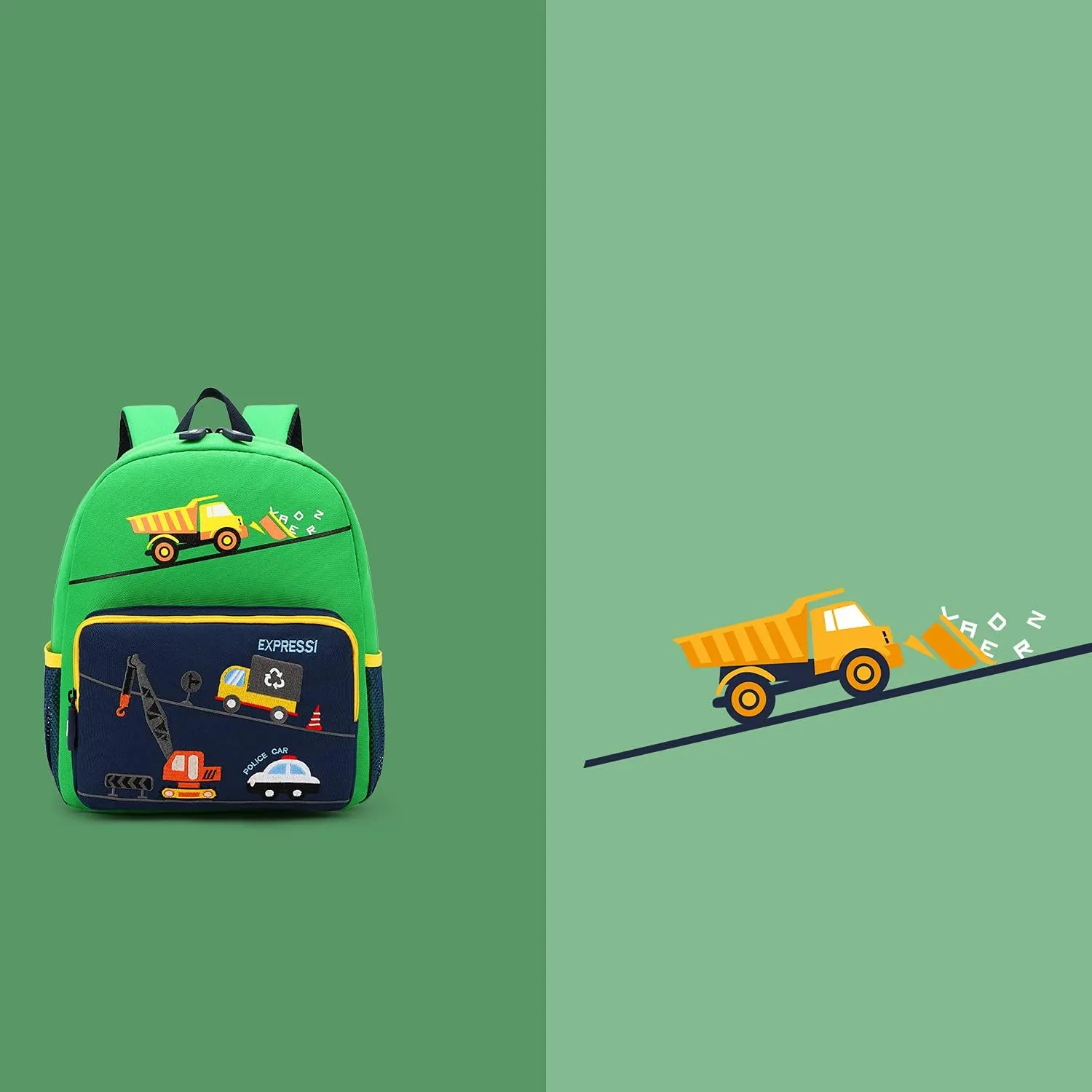 Car Dinosaur Kids Toddler Backpack for Boys and Girls Children Waterproof Preschool Bag(Green Bus)