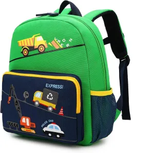 Car Dinosaur Kids Toddler Backpack for Boys and Girls Children Waterproof Preschool Bag(Green Bus)