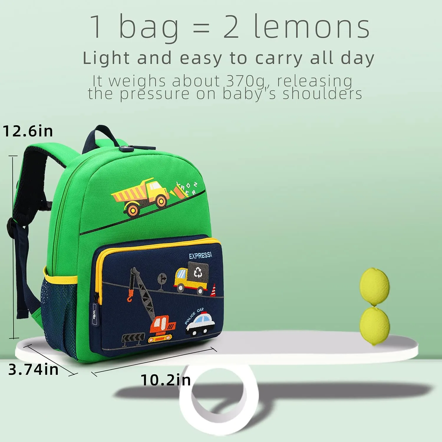 Car Dinosaur Kids Toddler Backpack for Boys and Girls Children Waterproof Preschool Bag(Green Bus)