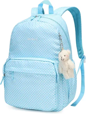 CaranY Lightweight Waterproof School Backpack for Kids Teens-Durable Travel Daypack for Boys & Girls Ages 6-18  with Padded Adjustable Straps Comfortable Design 30L(Blue Dots)