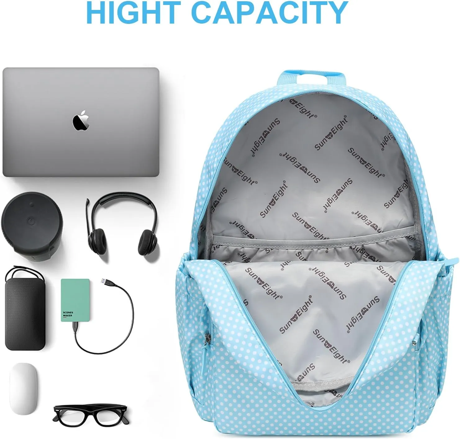 CaranY Lightweight Waterproof School Backpack for Kids Teens-Durable Travel Daypack for Boys & Girls Ages 6-18  with Padded Adjustable Straps Comfortable Design 30L(Blue Dots)