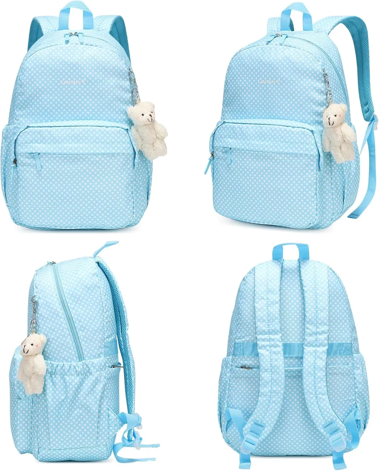 CaranY Lightweight Waterproof School Backpack for Kids Teens-Durable Travel Daypack for Boys & Girls Ages 6-18  with Padded Adjustable Straps Comfortable Design 30L(Blue Dots)