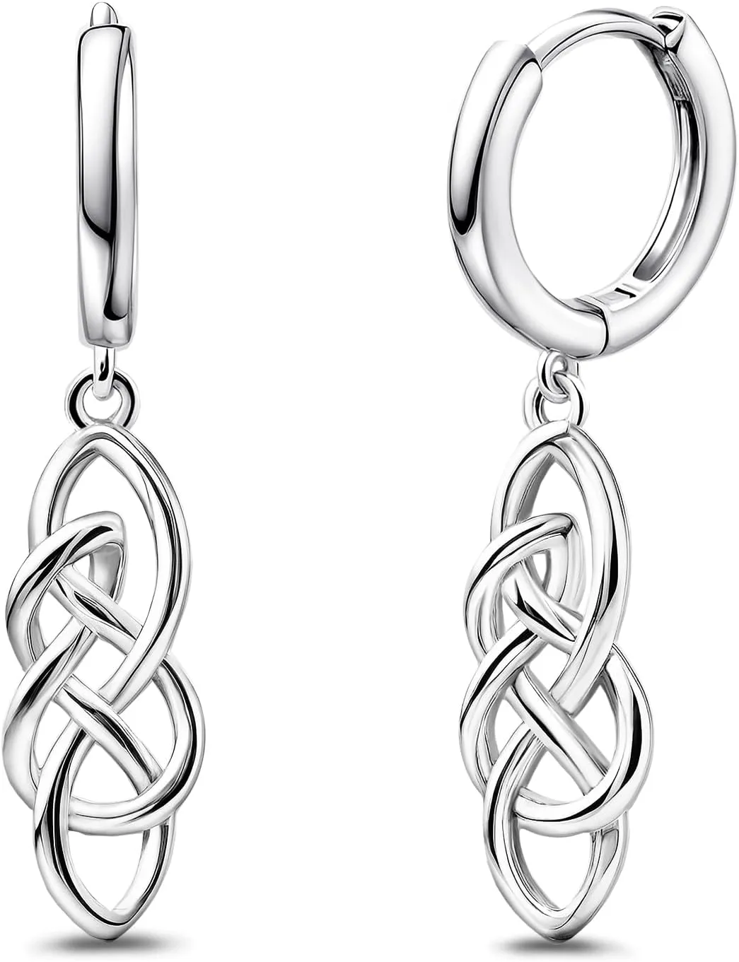 Celtic Knot Earrings for Women - Sterling Silver Hoop Earrings for Women Trendy Hypoallergenic Long Loop Earrings with Dangling Charm for Sensitive Ears Classic Fashion Huggie Earrings Gifts