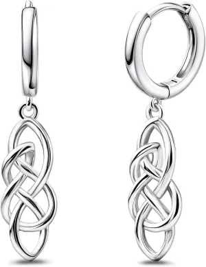 Celtic Knot Earrings for Women - Sterling Silver Hoop Earrings for Women Trendy Hypoallergenic Long Loop Earrings with Dangling Charm for Sensitive Ears Classic Fashion Huggie Earrings Gifts