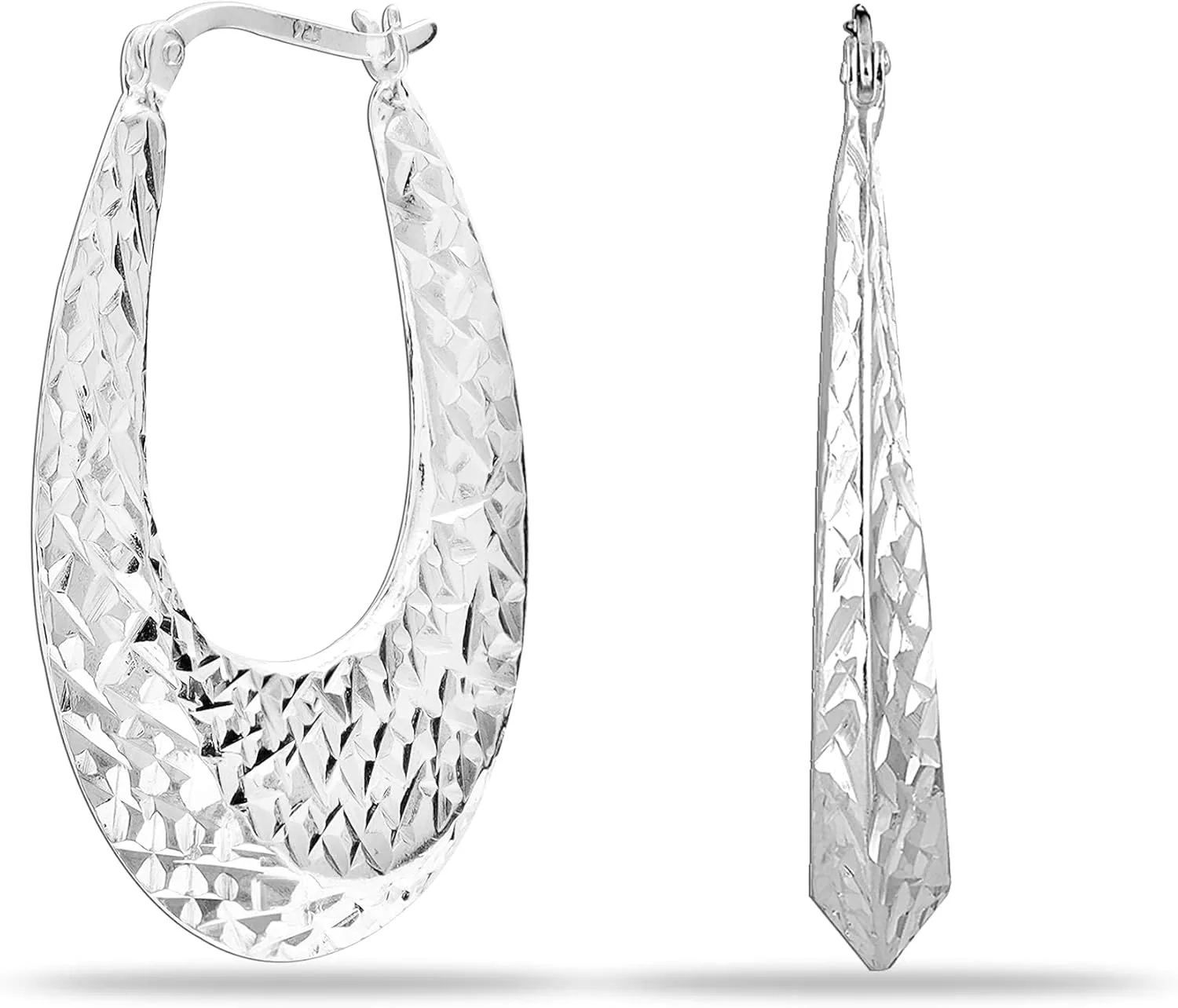Charmsy 925 Sterling Silver Hoop Earrings for Women | Classic Diamond-Cut Shrimp Hoop Earring | Round Oval Shaped Puff Click-Top Earrings Hoops