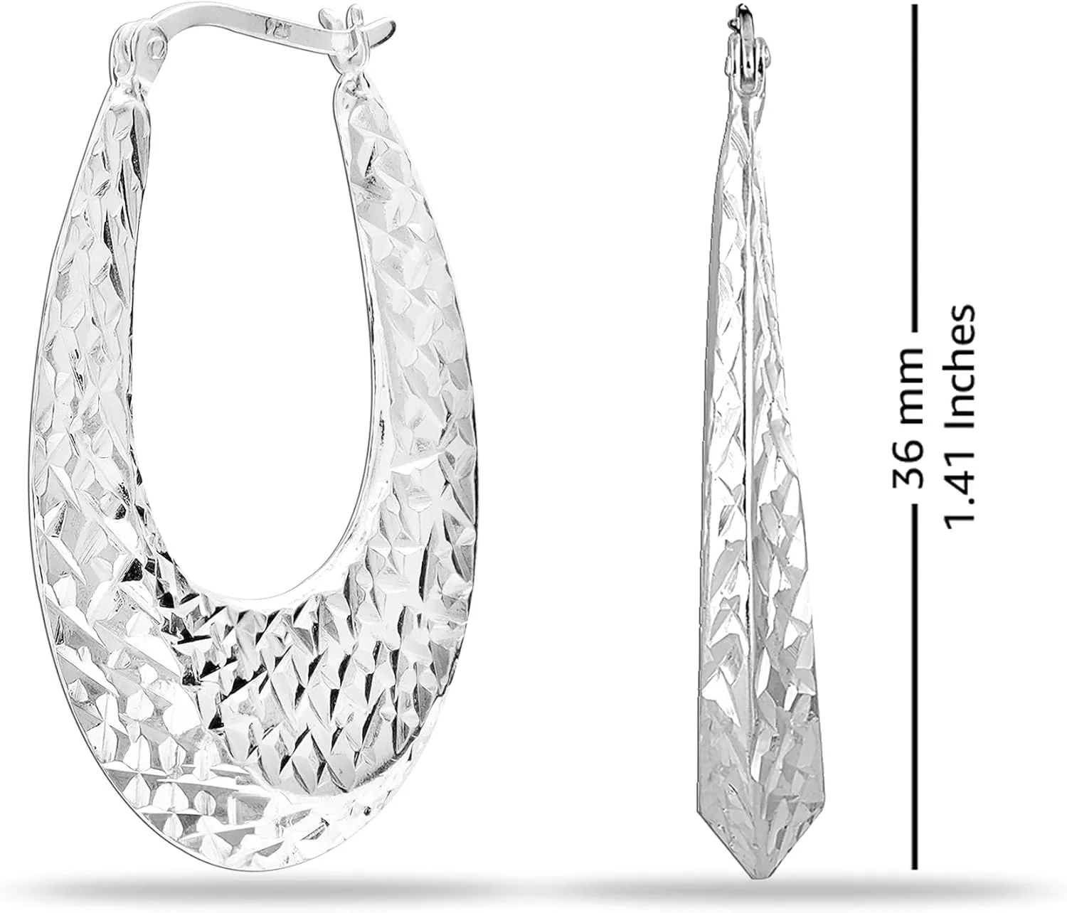 Charmsy 925 Sterling Silver Hoop Earrings for Women | Classic Diamond-Cut Shrimp Hoop Earring | Round Oval Shaped Puff Click-Top Earrings Hoops