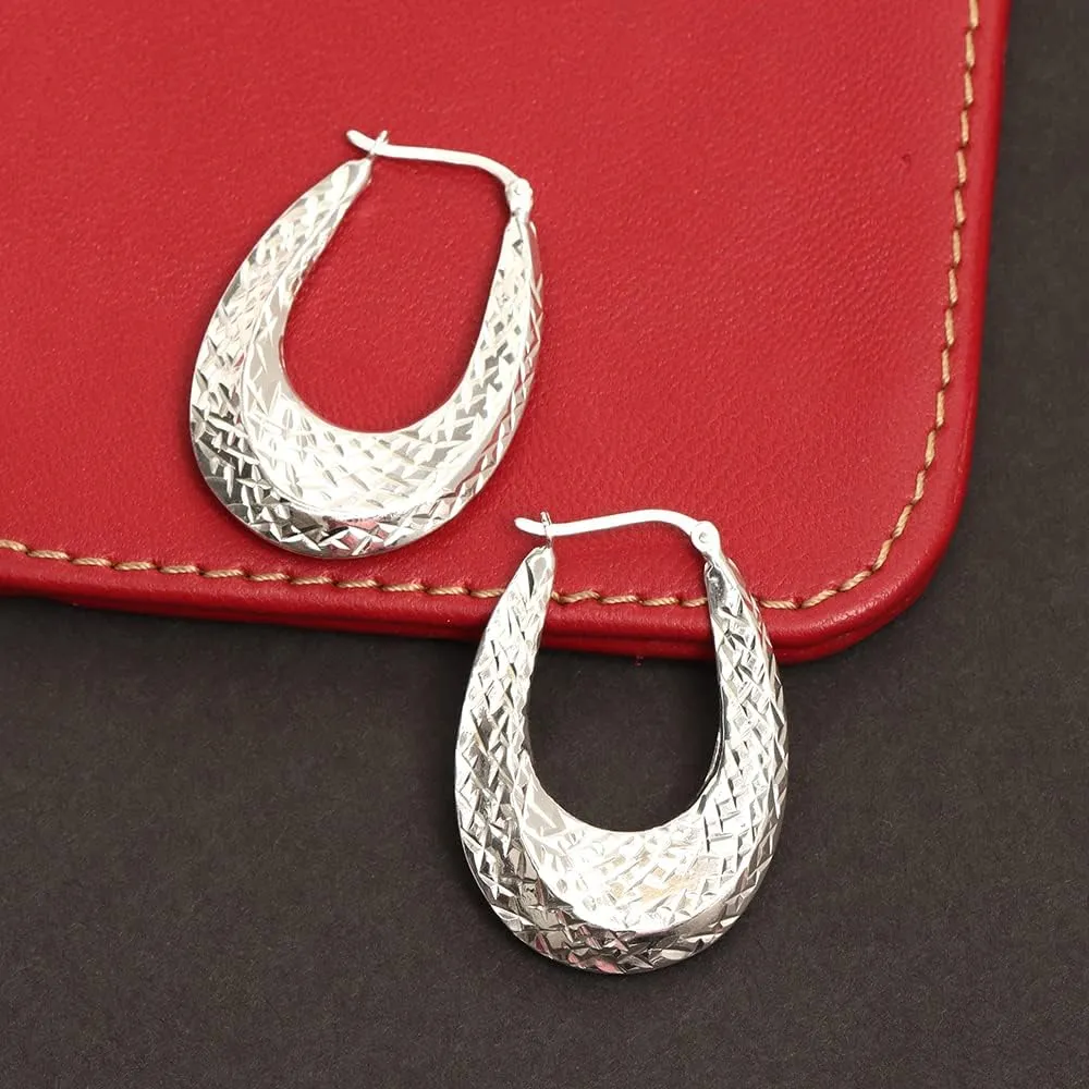 Charmsy 925 Sterling Silver Hoop Earrings for Women | Classic Diamond-Cut Shrimp Hoop Earring | Round Oval Shaped Puff Click-Top Earrings Hoops