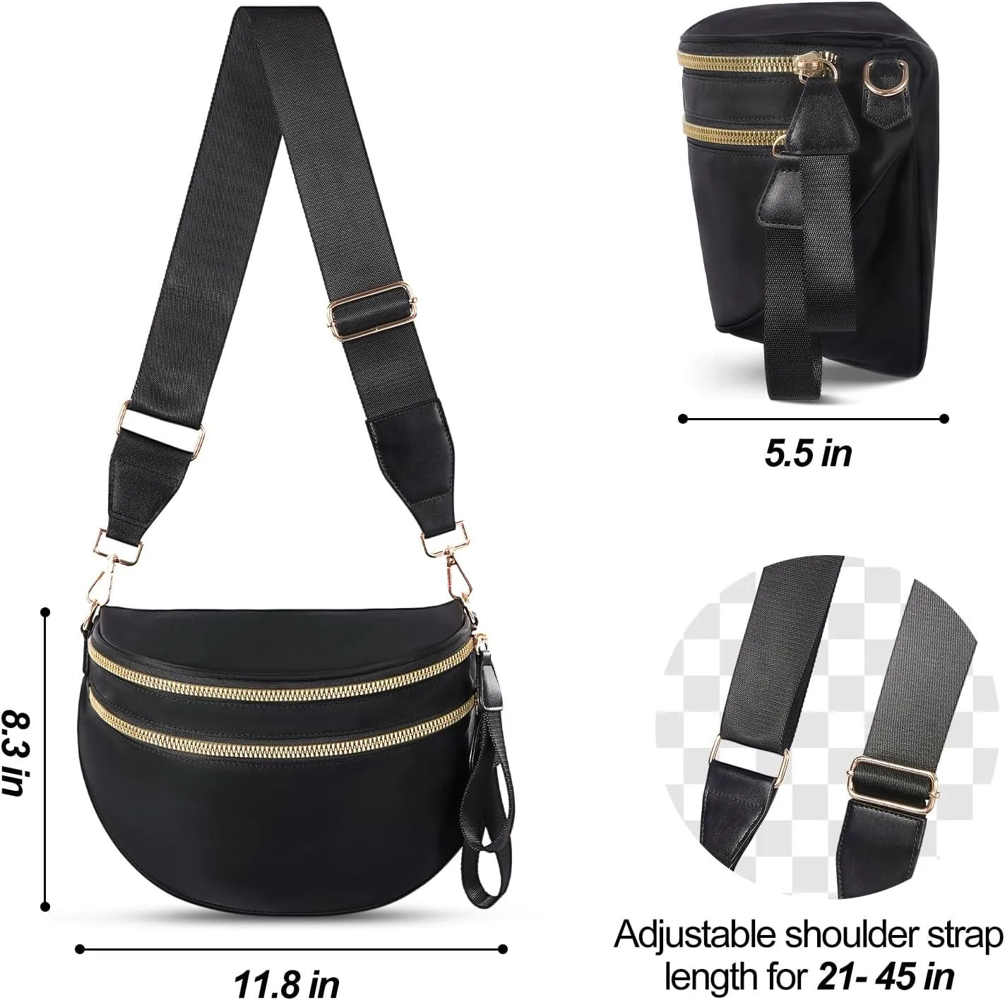 Checkered Crossbody Bag,Nylon Bum Bags for Women Crossbody,Spacious Sling Bag Purse Fanny Packs with Shoulder Strap