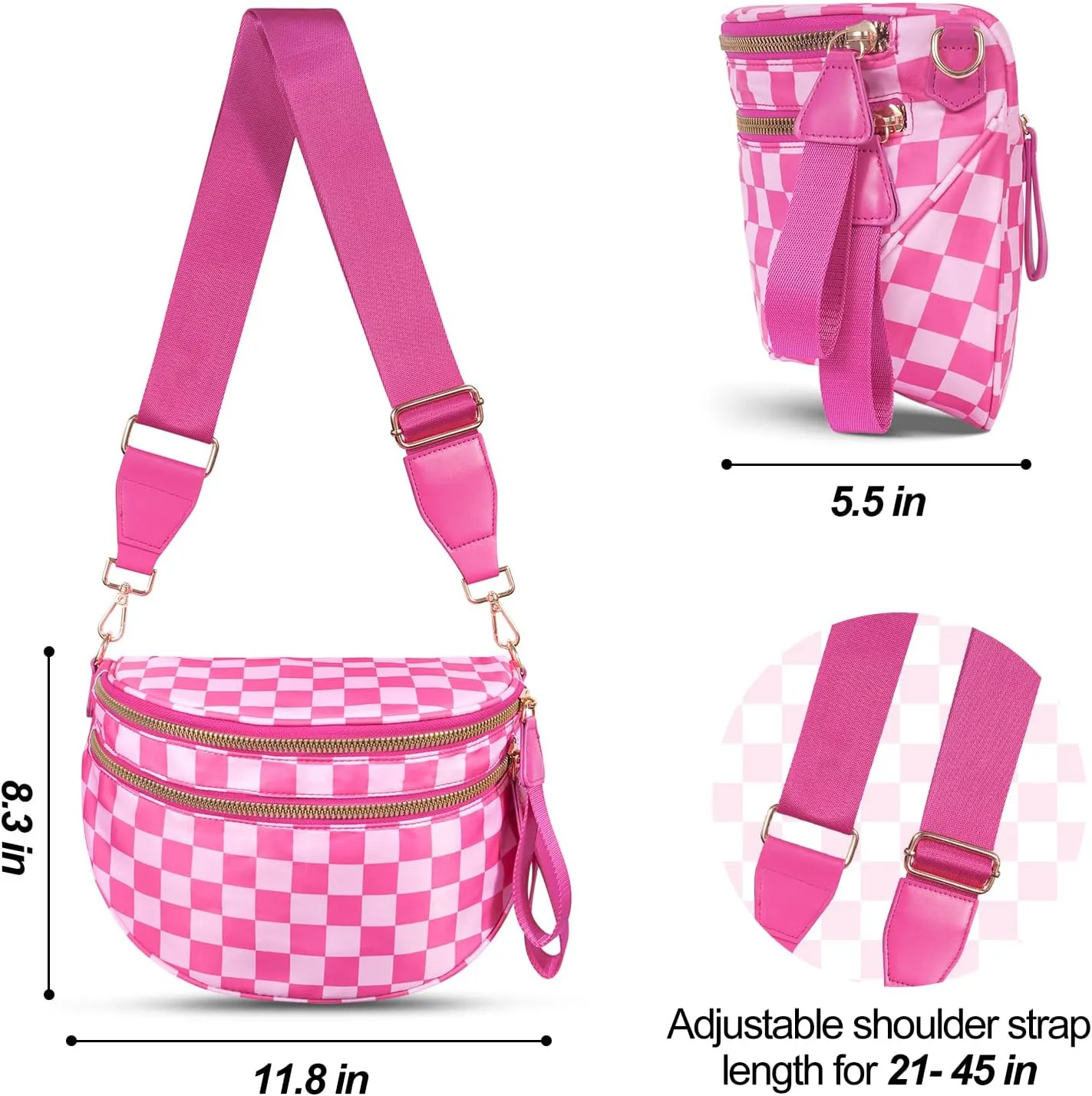 Checkered Crossbody Bag,Nylon Bum Bags for Women Crossbody,Spacious Sling Bag Purse Fanny Packs with Shoulder Strap