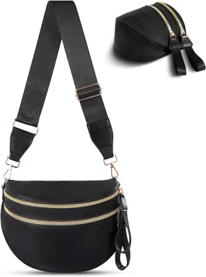 Checkered Crossbody Bag,Nylon Bum Bags for Women Crossbody,Spacious Sling Bag Purse Fanny Packs with Shoulder Strap