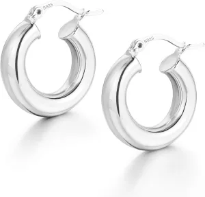 Chunky Hoop Earrings Thick Hoops for Women | Classic Thick Shiny Polished Round-Tube Chunky Hoop Earrings with 925 Sterling Silver Post for Women Girls Gift