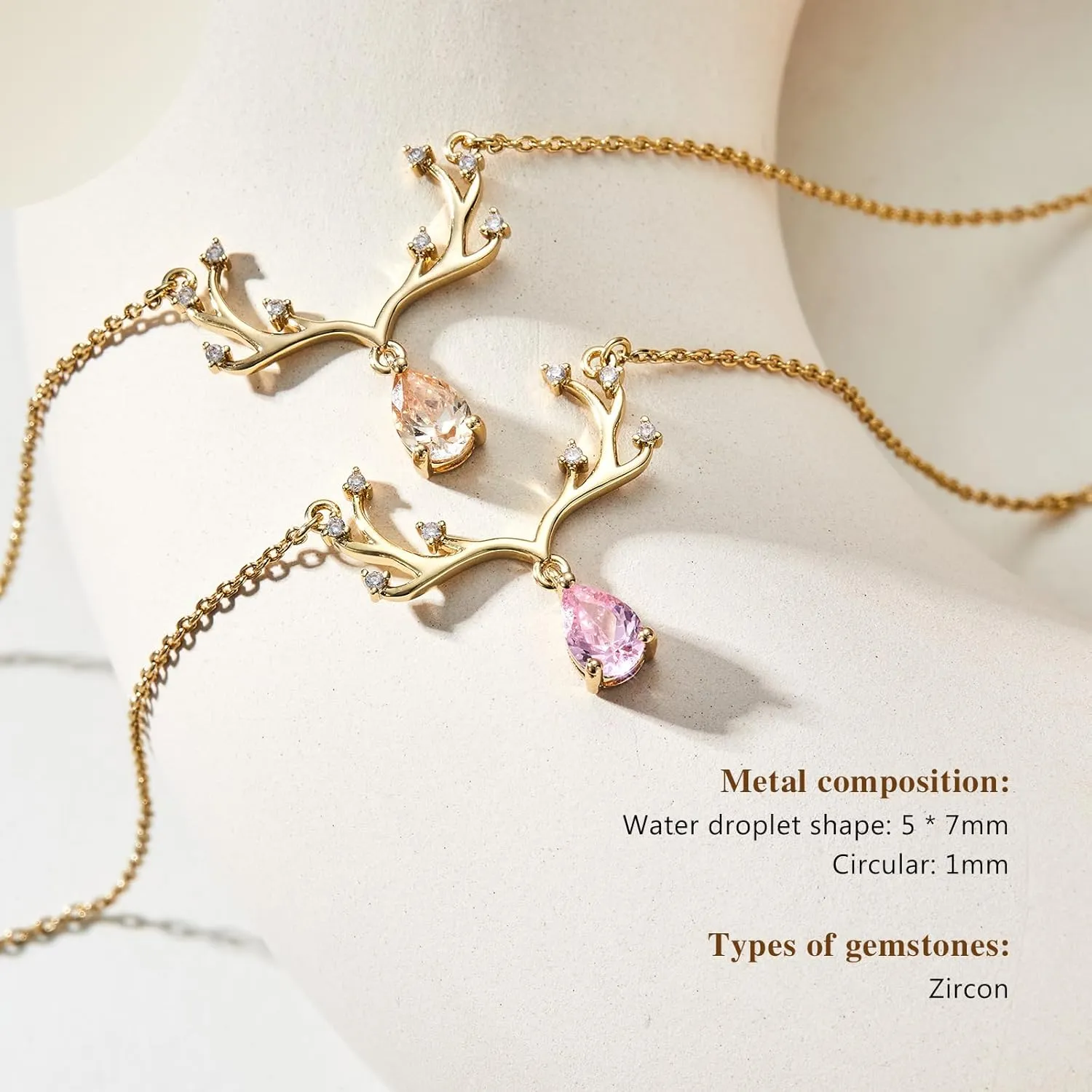 Cicy Bell 18k Gold Plated Christmas Necklace Reindeer Zircon Gemstone Pendant Necklaces 15" 2"