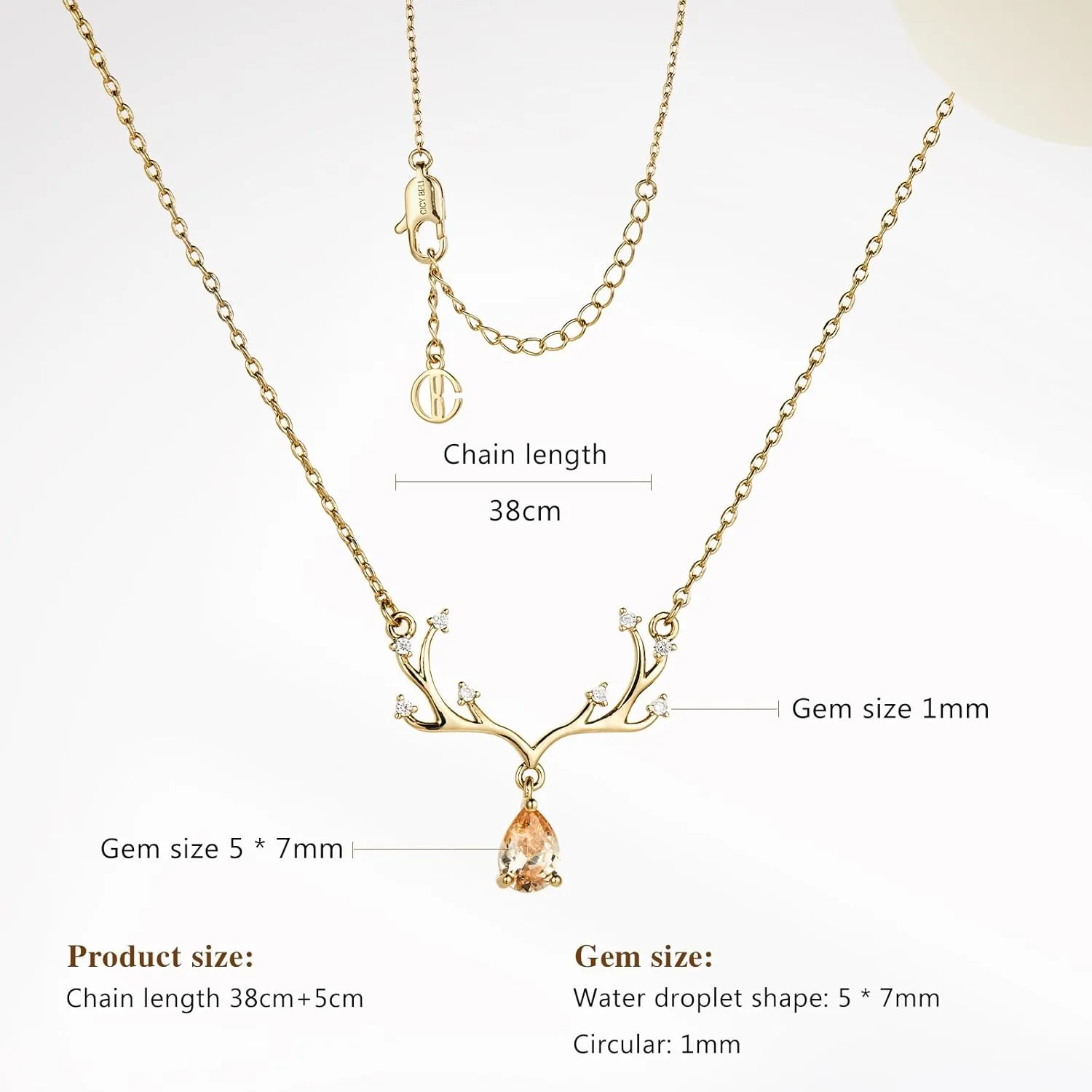 Cicy Bell 18k Gold Plated Christmas Necklace Reindeer Zircon Gemstone Pendant Necklaces 15" 2"