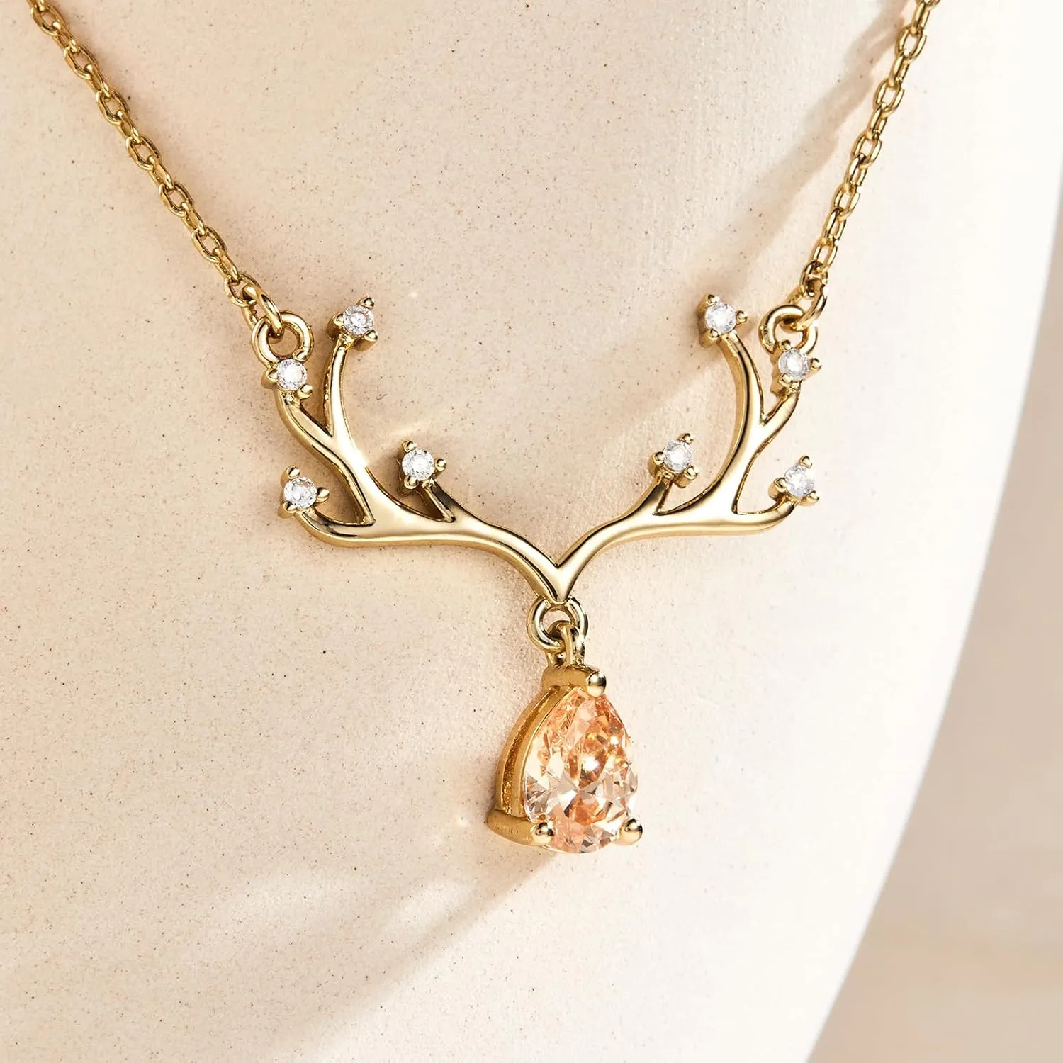 Cicy Bell 18k Gold Plated Christmas Necklace Reindeer Zircon Gemstone Pendant Necklaces 15" 2"