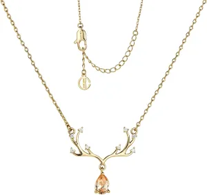 Cicy Bell 18k Gold Plated Christmas Necklace Reindeer Zircon Gemstone Pendant Necklaces 15" 2"