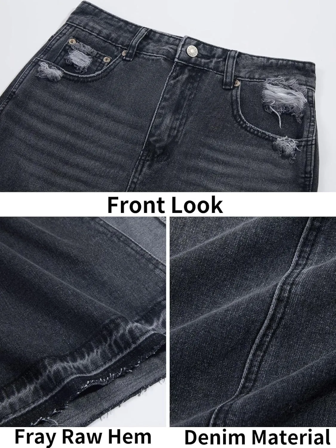 Cicy Bell Womens Long Denim Skirt Casual Frayed Raw Hem Side Split Vintage Jean Long Skirt with Pockets