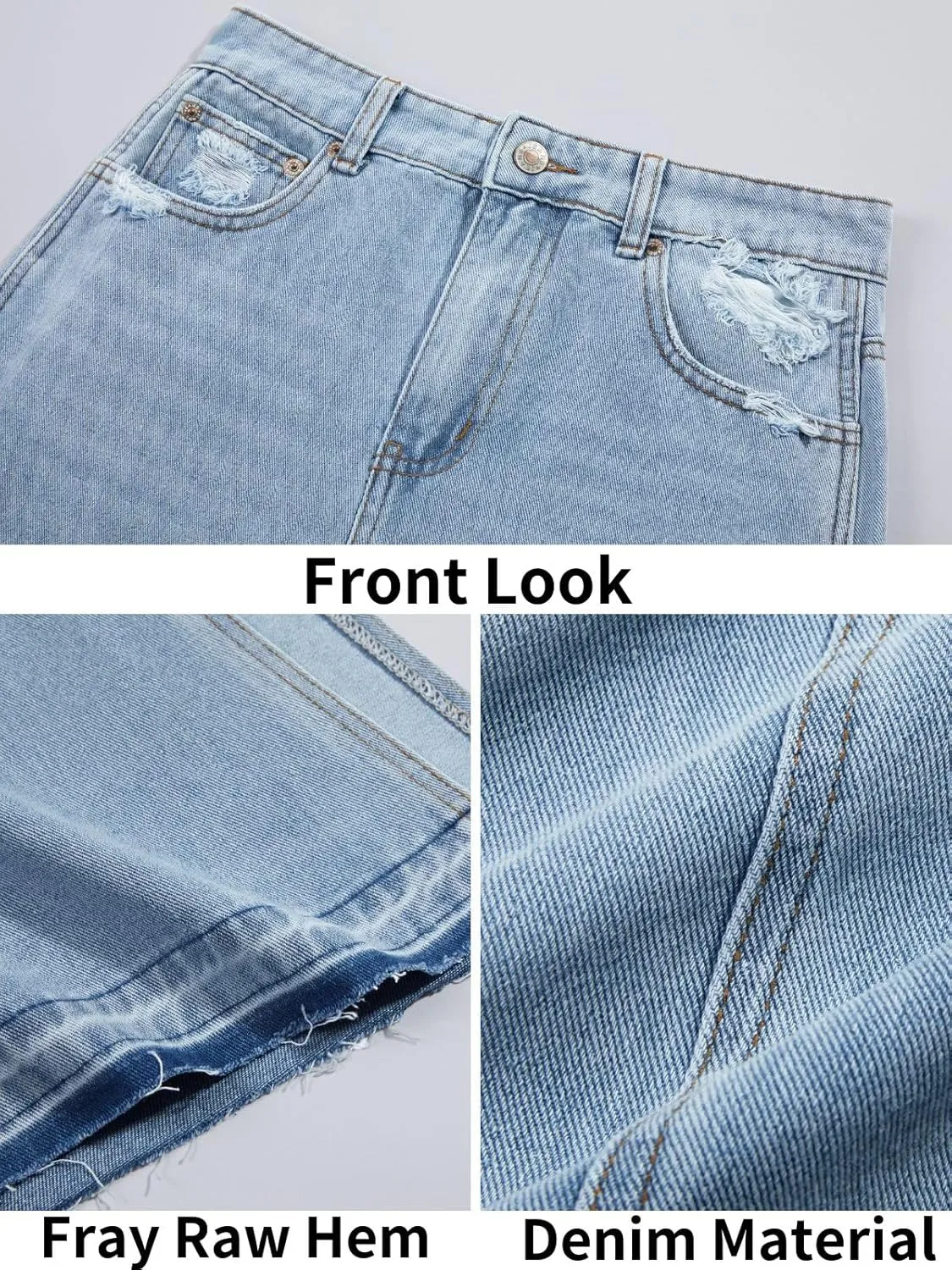 Cicy Bell Womens Long Denim Skirt Casual Frayed Raw Hem Side Split Vintage Jean Long Skirt with Pockets