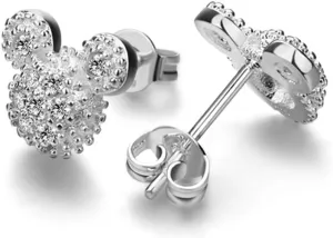 Classic Adults Women's 100% 925 Silver Earrings - Matte Mickey Stud Earrings - Italian Silver for female - Not Allergic Jewelry - 0.3''0.4''