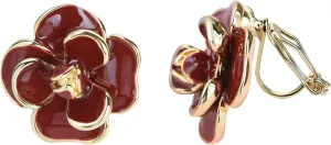 Classic Enamel Camellia Clip Earrings Elegant Flower Hypoallergenic Non Pierced Earrings 925 Silver Stud Earrings for Women Bridal