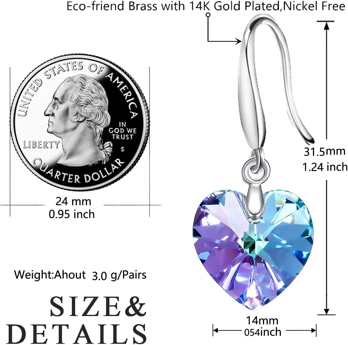 Classic Fishhook Love Heart Drop Earrings For Women Fashion Wedding Party Jewelry Girl 14K Platinum-Plated Piercing Dangle Earrings Jewelry Mom Gift