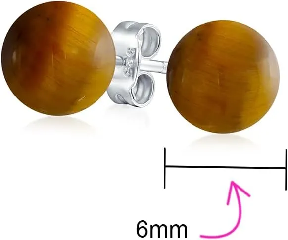 Classic Simple 6MM Circle Design Gemstone Round Ball Stud Earrings for Women Teens .925 Sterling Silver with a Variety of Birthstone Options
