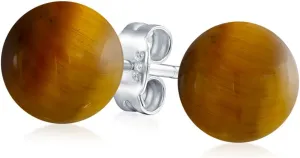 Classic Simple 6MM Circle Design Gemstone Round Ball Stud Earrings for Women Teens .925 Sterling Silver with a Variety of Birthstone Options