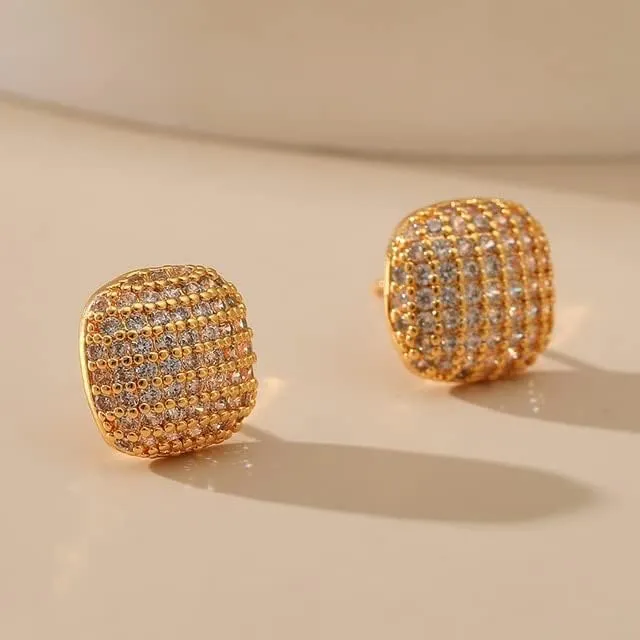 Classic Small Exquisite Full Zircon Earrings S925 Silver Needle Anti Plated with 18K Gold Cufflinks Earrings for Women