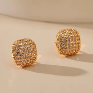 Classic Small Exquisite Full Zircon Earrings S925 Silver Needle Anti Plated with 18K Gold Cufflinks Earrings for Women