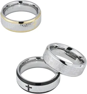 Classic Stainless Steel Cross Scripture Ring for Men Prayer Faith Hand Accessories Rings