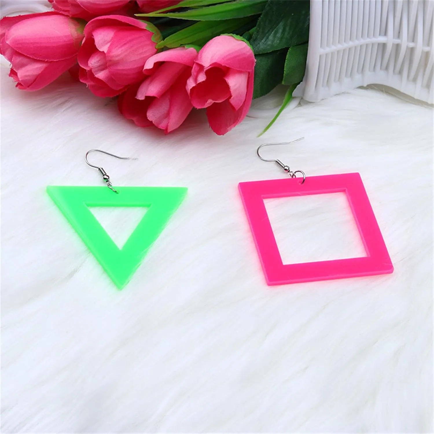 coadipress 3 Pairs 80s 90S Neon Earrings for Women Retro Geometric Dangle Earrings Colorful Classic Big Star Teardrop Earrings Glow Party Halloween Neon Costume Party Accessory 80s Jewelry