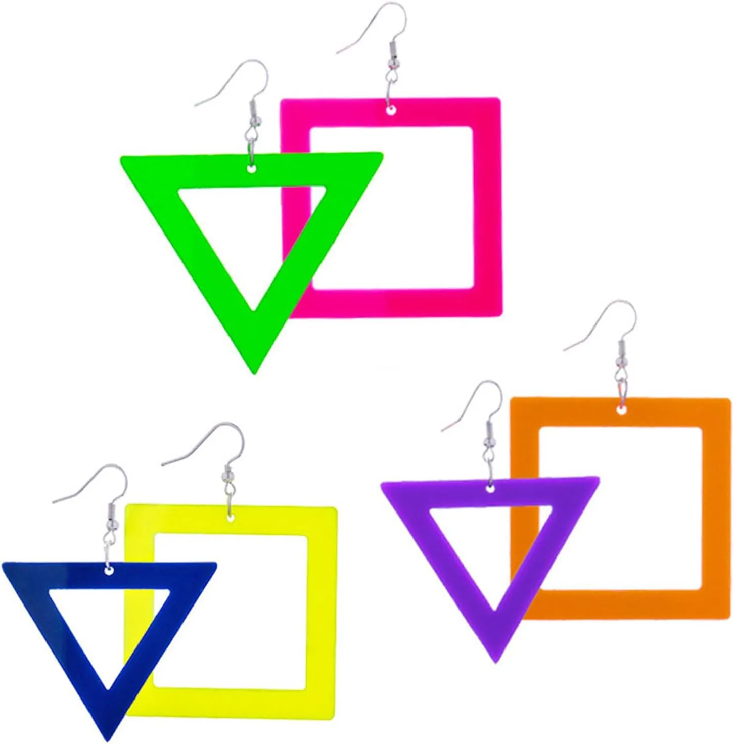 coadipress 3 Pairs 80s 90S Neon Earrings for Women Retro Geometric Dangle Earrings Colorful Classic Big Star Teardrop Earrings Glow Party Halloween Neon Costume Party Accessory 80s Jewelry
