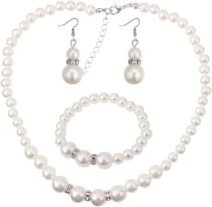 COLORFUL BLING 1920s Classic Faux Pearls Necklace Multi-Layer Strand Bracelet Dangle Earrings Set Beads Accessories Wedding Costume Party Jewelry for Women
