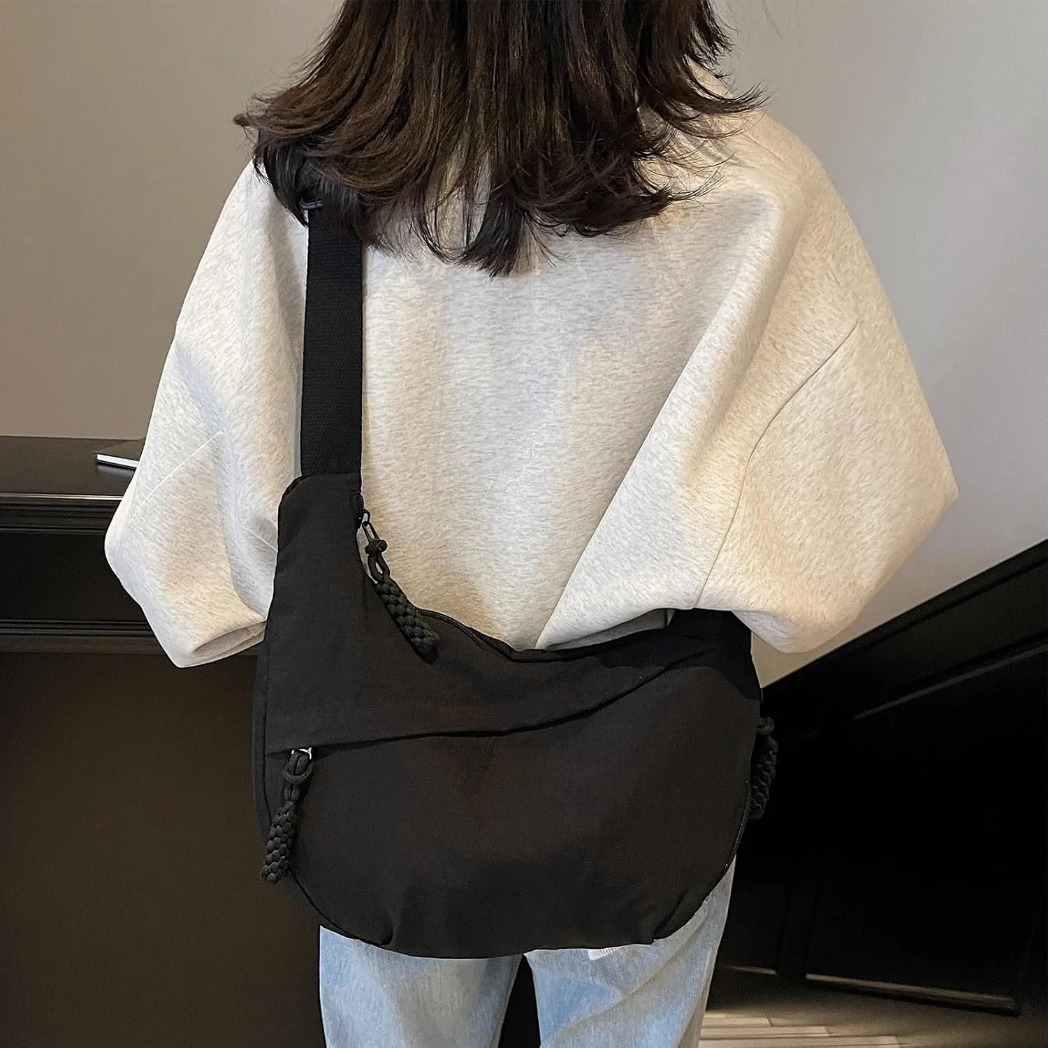 Crescent Crossbody Bags for Women Nylon Slouchy Sling Hobo Bag,Spacious Dumpling Shoulder Handbag Cross Body Purses