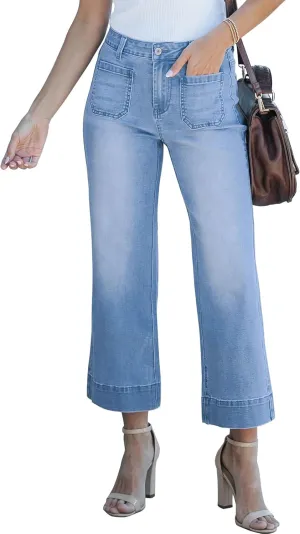 Cropped Jeans for Women Wide Leg High Waisted Denim Pants Trendy