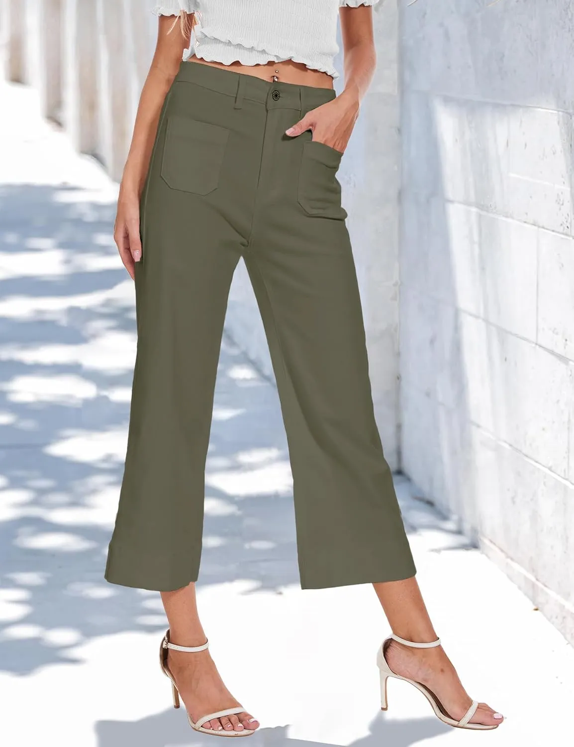 Cropped Jeans for Women Wide Leg High Waisted Denim Pants Trendy