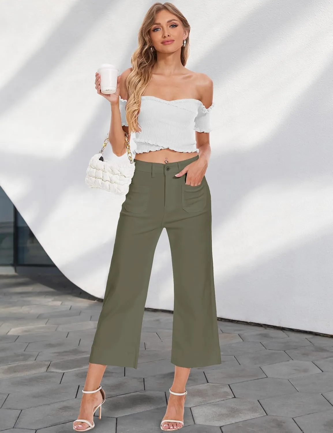 Cropped Jeans for Women Wide Leg High Waisted Denim Pants Trendy