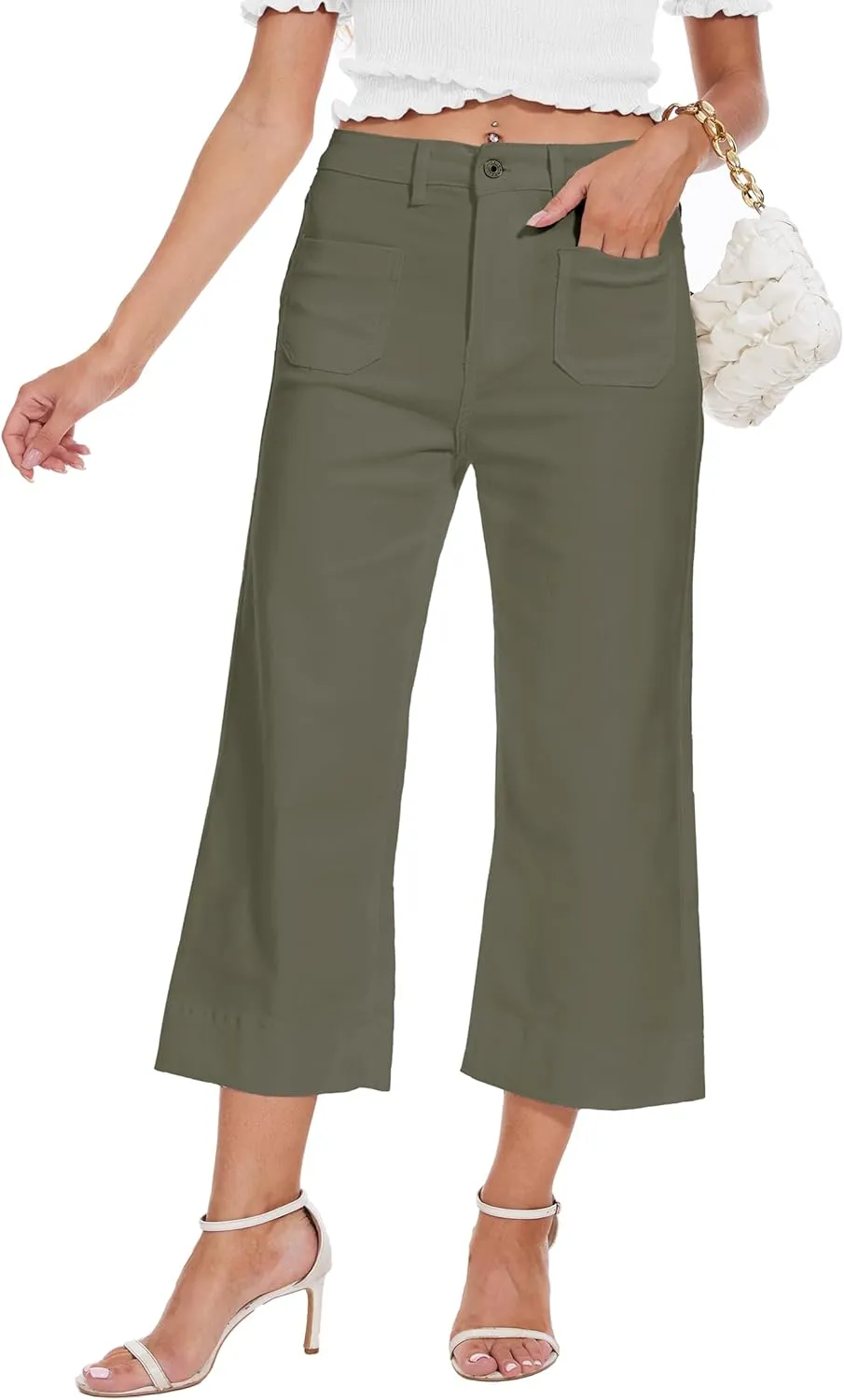 Cropped Jeans for Women Wide Leg High Waisted Denim Pants Trendy