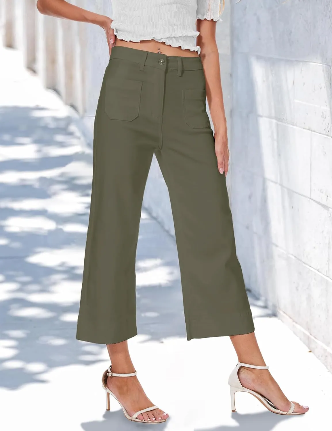 Cropped Jeans for Women Wide Leg High Waisted Denim Pants Trendy